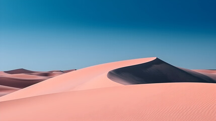 Fototapeta na wymiar Desert dunes on blue sky background with copyspace. 3d render illustration