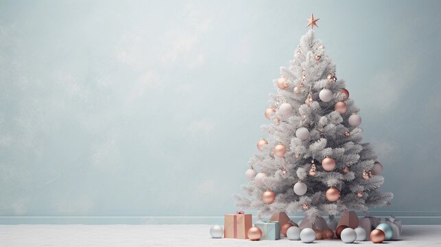 christmas tree with snow, background image, AI generated