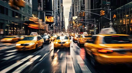 Crédence en verre imprimé TAXI de new york A bustling urban transportation during peak hours, taxi concept, showcasing the rush of city life