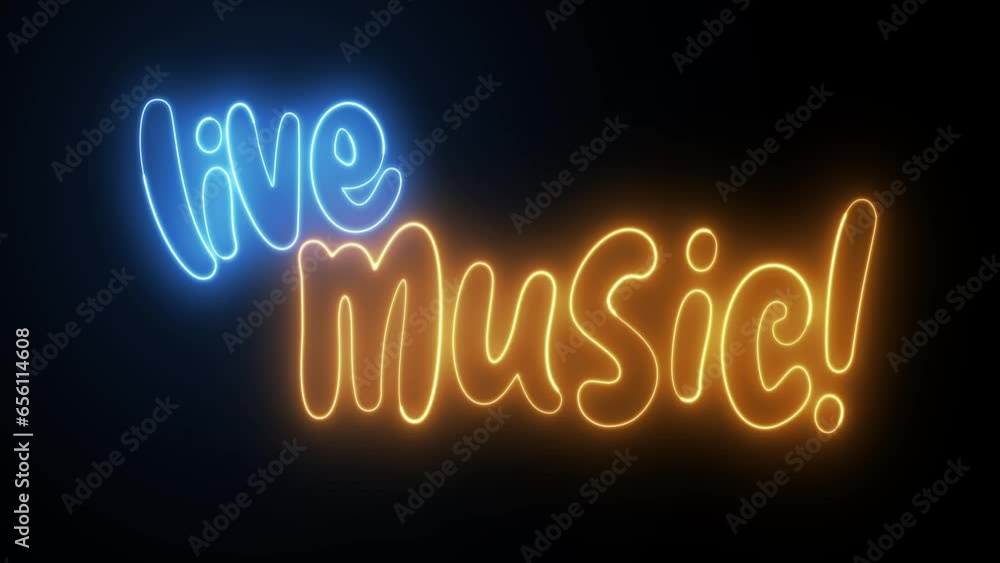 Aufkleber live music text font with neon light. luminous and shimmering haze inside the letters of the text li