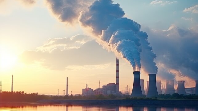 bustling factory emitting smoke from its chimneys, symbolizing industrial productivity and progress