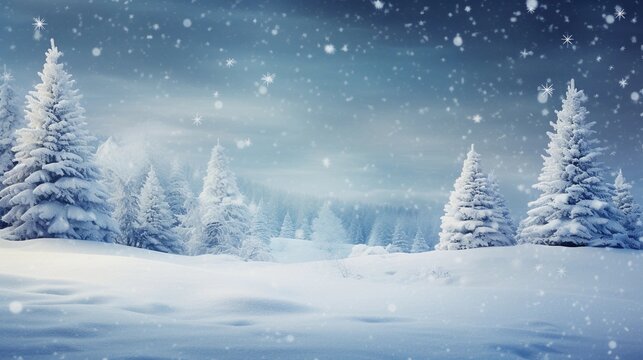 winter landscape with trees, background image, AI generated