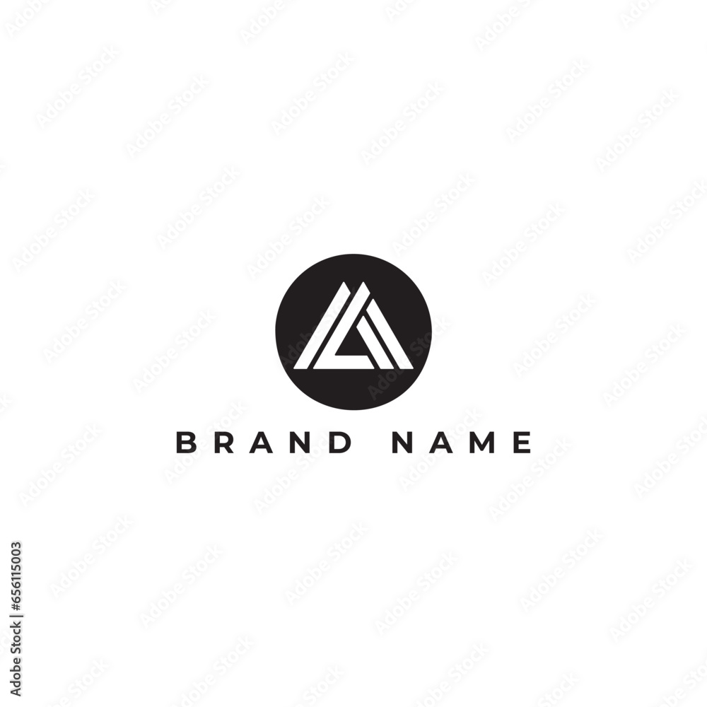 Poster abstract letter ml or lm initial letters triangle shape isolated in black circle monogram logo. lett