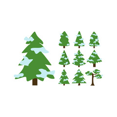 Tree with Snow Illustration Element Set Vector .