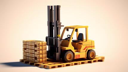 Fototapeta na wymiar Forklift in warehouse. heavy industry, construction site concept.