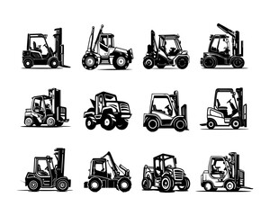 A set collection of forklift vector illustrations