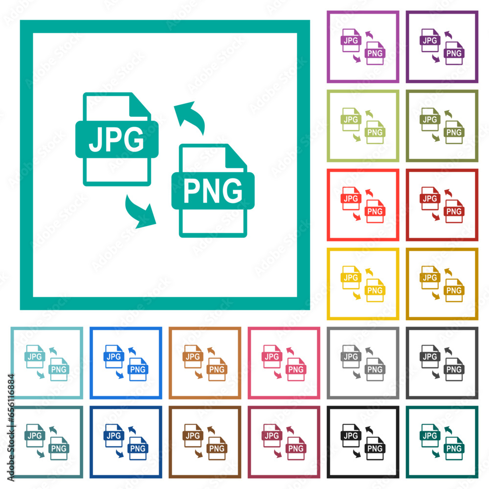 Poster jpg png file conversion flat color icons with quadrant frames