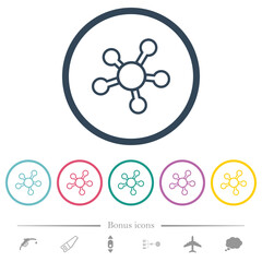 Network connections outline flat color icons in round outlines