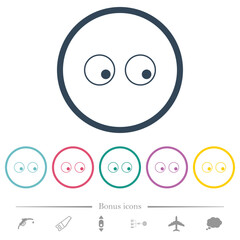 Watching eyes outline flat color icons in round outlines
