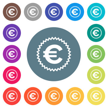 European Euro sticker alternate flat white icons on round color backgrounds