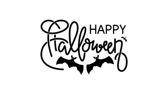 Happy Halloween lettering text animation. Handwritten text in 5 clips animation of different colors with alpha channel. Bringing Festivity to Life Halloween with Engaging visuals for celebrations.