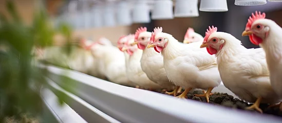 Wandaufkleber Indoor chicken farming in the food industry with growing chickens © 2rogan