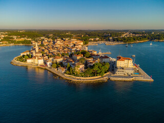 Panoramic view of Porec town in Croatia from above