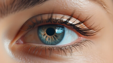 Close-up of a beautiful woman's eye. Macro shot, Bruise under the eyes are caused by fatigue, nervousness, lack of sleep, insomnia and stress