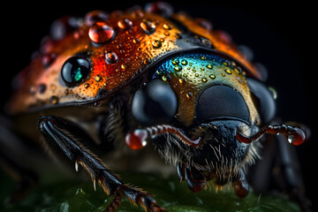 Macro photo of a ladybug with a blurred background, Close up, macro lens photography