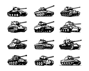A set collection of panzer military vector illustrations