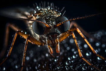 Macro photo shot of a mosquito with a blurred background, Close up, macro lens photography