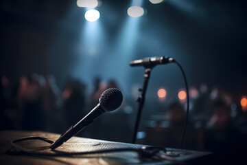 Microphone on the stage in a concert stage, nightclub, pub, Bar, restaurant, Classical music