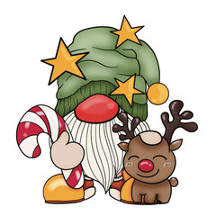 cute gnomes with green hats isolated on transparent backgrounds. Happy cartoon gnome characters for Christmas festive 