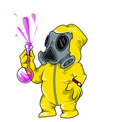 illustration of a chemical character doing experiments