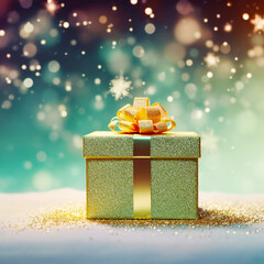 Christmas present gift box with beautiful bokeh lights