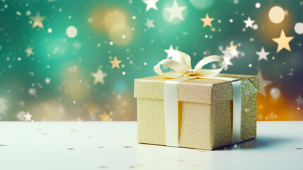 Christmas present gift box with beautiful bokeh lights