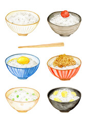 手描き水彩のご飯のイラストセット