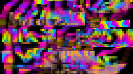 Glitchy computer screen with pixelated noise. Abstract technological background.