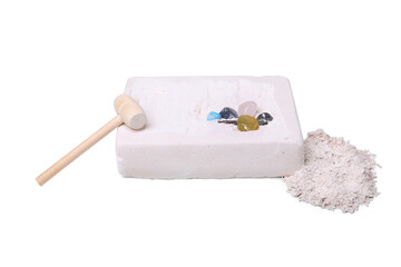 Excavation kit on white background. Educational toy for motor skills