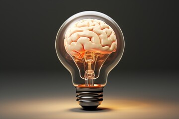 Brain inside light bulb, concept of knowledge, ideas, business and creativity. Generative AI