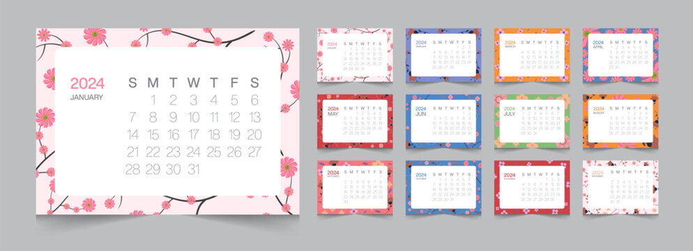 Japanese Flower Monthly Calendars 2024 12 Month