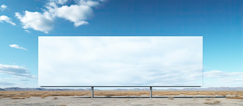 Empty white billboard with blue sky backdrop