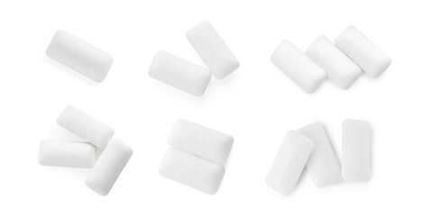 Pellet chewing gums isolated on white, set