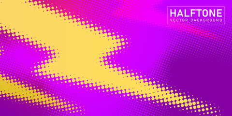 Color halftone texture, abstract purple dotted gradient background with lightning bolt