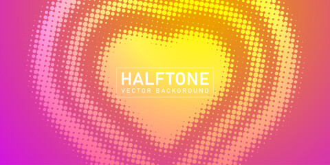 Color halftone texture, abstract yellow pink dotted gradient background with heart shape