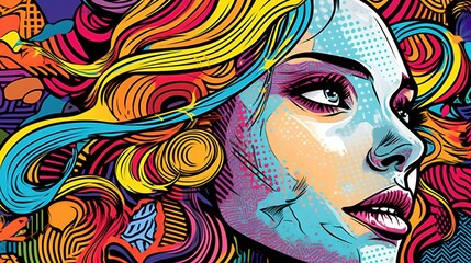 Portrait of a girl in vibrant colors in pop art style. Fantasy concept , Illustration painting.
