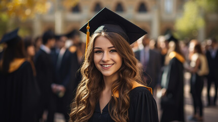 Milestone Achieved: Female College Student Graduating - obrazy, fototapety, plakaty