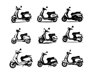 A collection of scooter matic vector illustrations