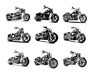 A set collection of chopper motorbike vector illustrations