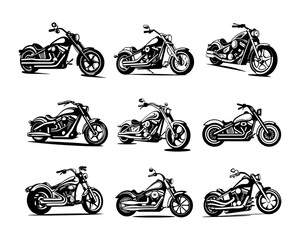 Obraz premium A set collection of chopper motorbike vector illustrations