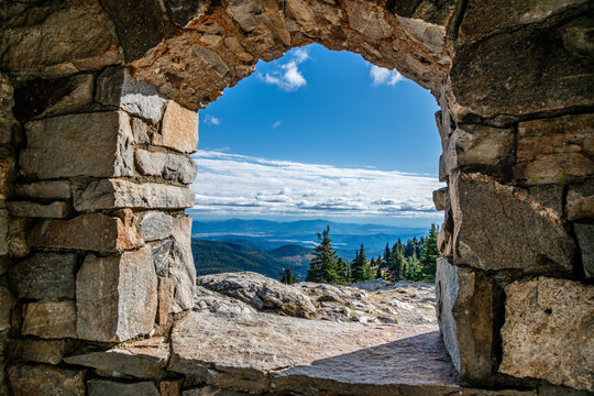 Scenery from the Window of the Vista House on Top of Mount Spokane. Mead, Washington.