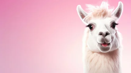  A llama as a Hollywood producer,  wide banner for messages. Wide banner with copy space on the side © basketman23