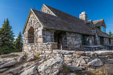 The Beautiful Stone Vista House atop Mount Spokane. Mead, Washington.