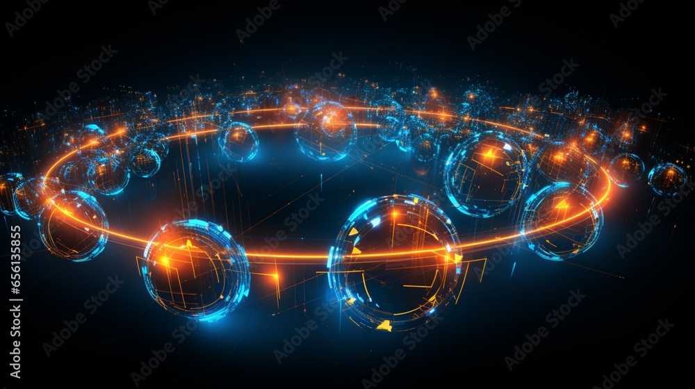 Wall mural wireless systems, globalization, big data. data analytics, blockchain technology. 3d illustration of