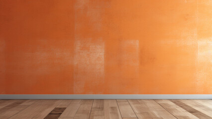 Empty interior light orange room with wooden floor, For display