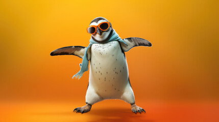 A penguin doing its best hip-hop dance moves with style and attitude. Wide banner with copy space...