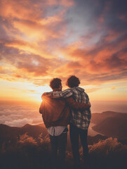 A Photo of Friends with Arms Around Each Other, Watching the Sunset