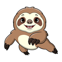 Cute little sloth cartoon on white background