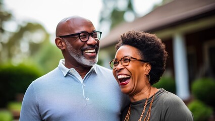 middle age african american couple laughing - Powered by Adobe