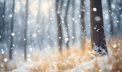Snowy Christmas background with forest and trees